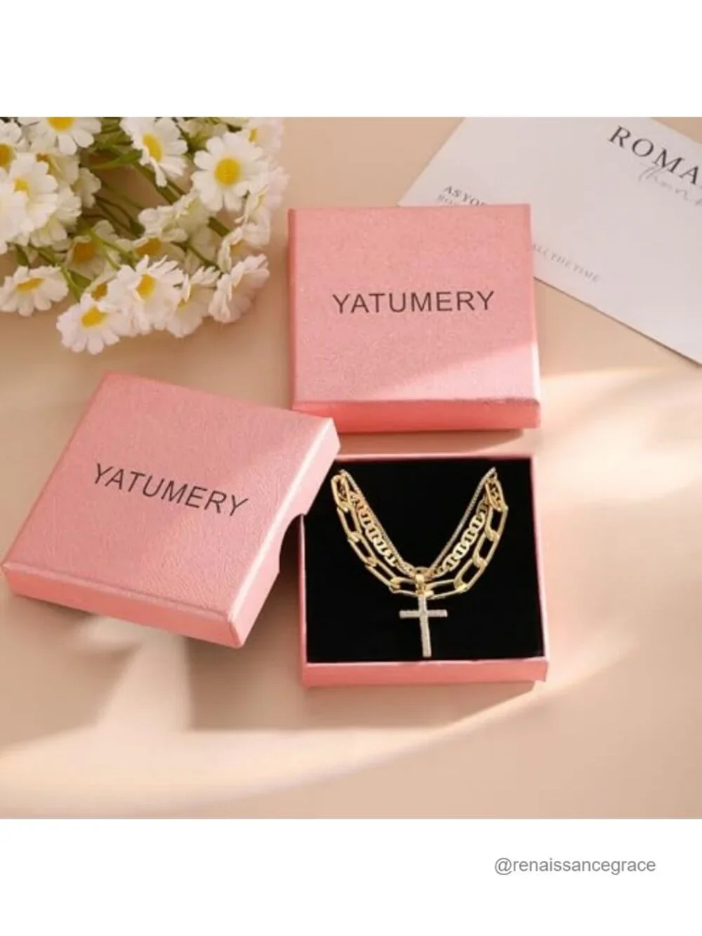 14K Gold Plated Cross Necklace for Women, Dainty CZ Pendant, Layering Chain